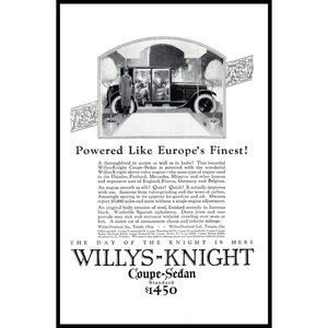 1924 Willys-Knight Coupe-Sedan Vintage Print Ad Doorman Formal Dress Wall Art